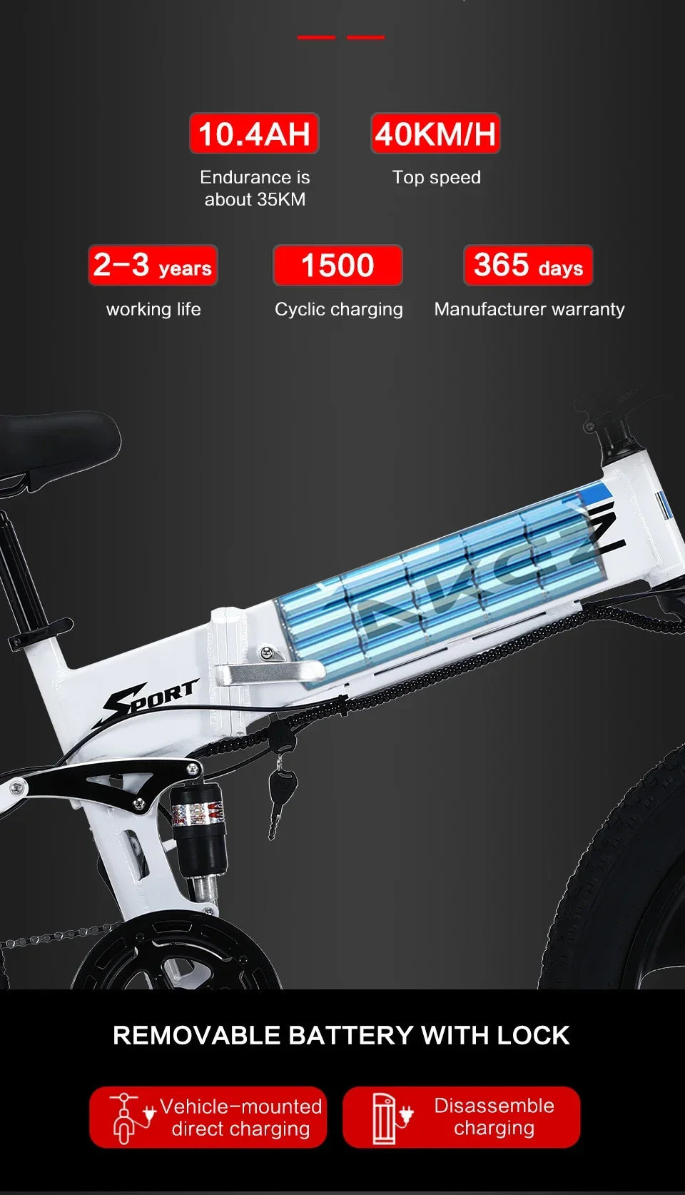 New style 1000W Motor electric bike 48V 10.4ah Lithium battery Mountain ELECTR BIKE  26×4.0 Fat Tire e bike Folded ebike Electric Bikes & Accessories