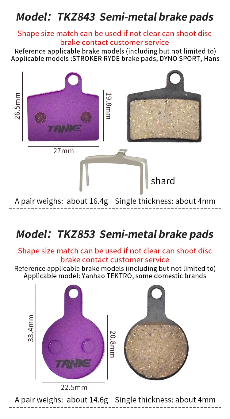 TANKE MTB Semi-Metal Bike Brake Pads My Store