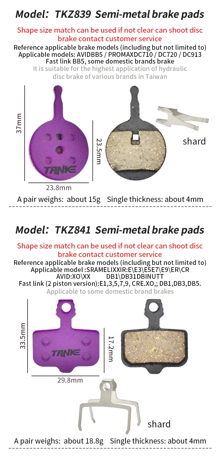 TANKE MTB Semi-Metal Bike Brake Pads My Store