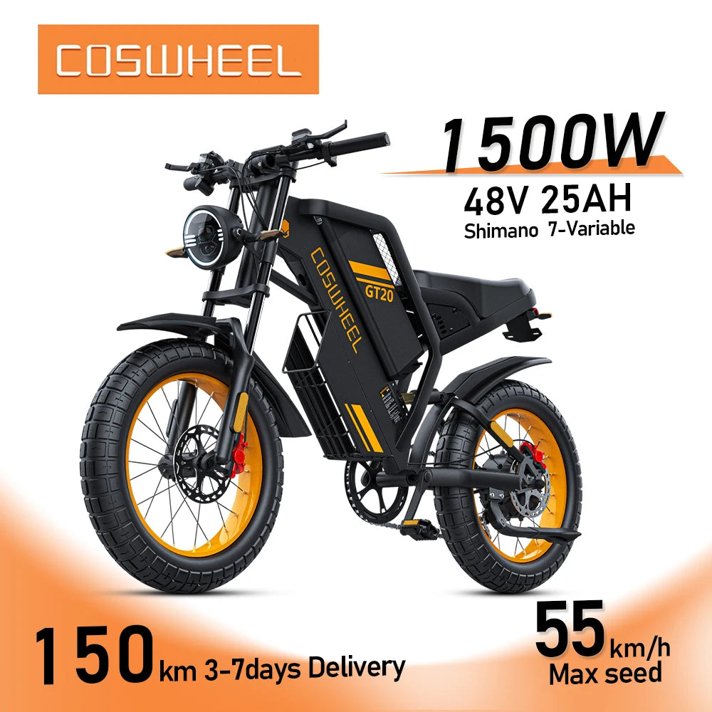 2000W Electric Bike 20 Inch Fat Tires 48V 25AH Removable Battery Electric Bikes & Accessories