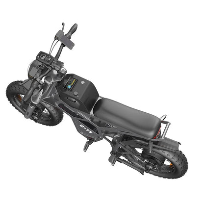 Discover the D-73 Dirt Bike Electric Scooter, equipped with a 1000W brushless motor, touch display, GPS, and a durable aluminum alloy frame. Enjoy speeds over 50 km/h and a range exceeding 60 k