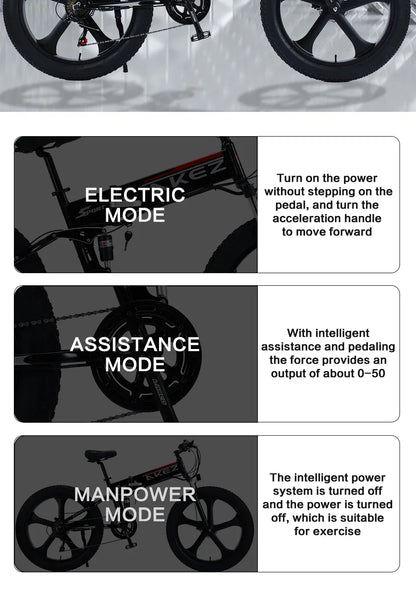 New style 1000W Motor electric bike 48V 10.4ah Lithium battery Mountain ELECTR BIKE  26×4.0 Fat Tire e bike Folded ebike Electric Bikes & Accessories