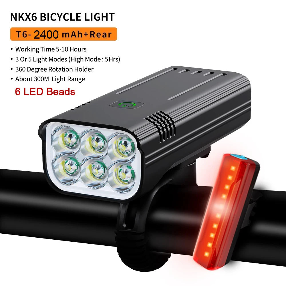 10000mAh 6-8 LED Bike Light USB Rechargeable 3600 Lumens Bike Headlight