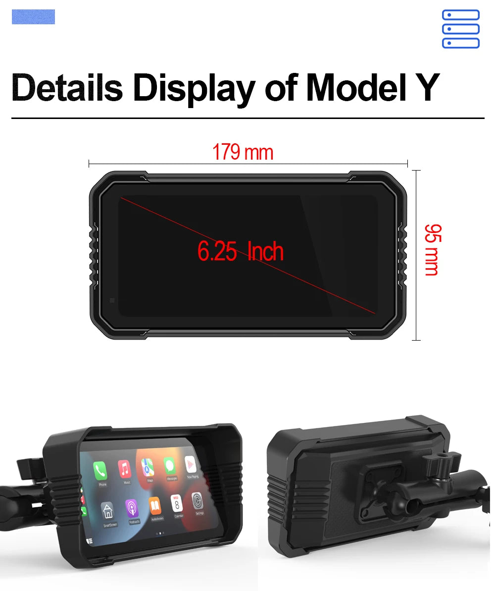 6.25-Inch Motorcycle Navigation Screen with Wireless CarPlay & Android Auto