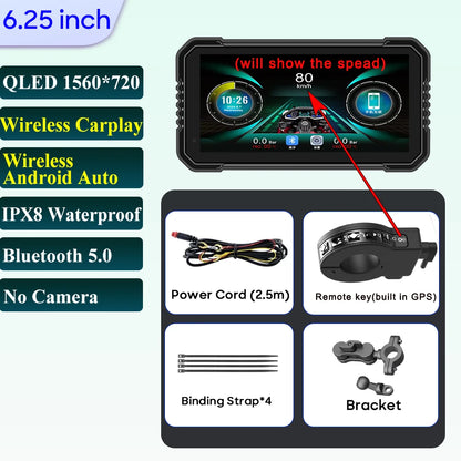 6.25-Inch Motorcycle Navigation Screen with Wireless CarPlay & Android Auto