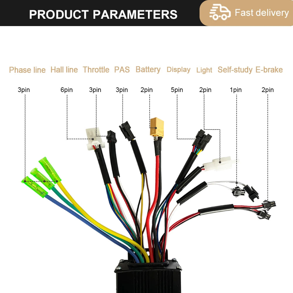 Ebike Controller 17A26A30A40A60A with Learning Function 250W-3000W Motor E Scooter Brushless Motor Controller Kit Electric Bikes & Accessories