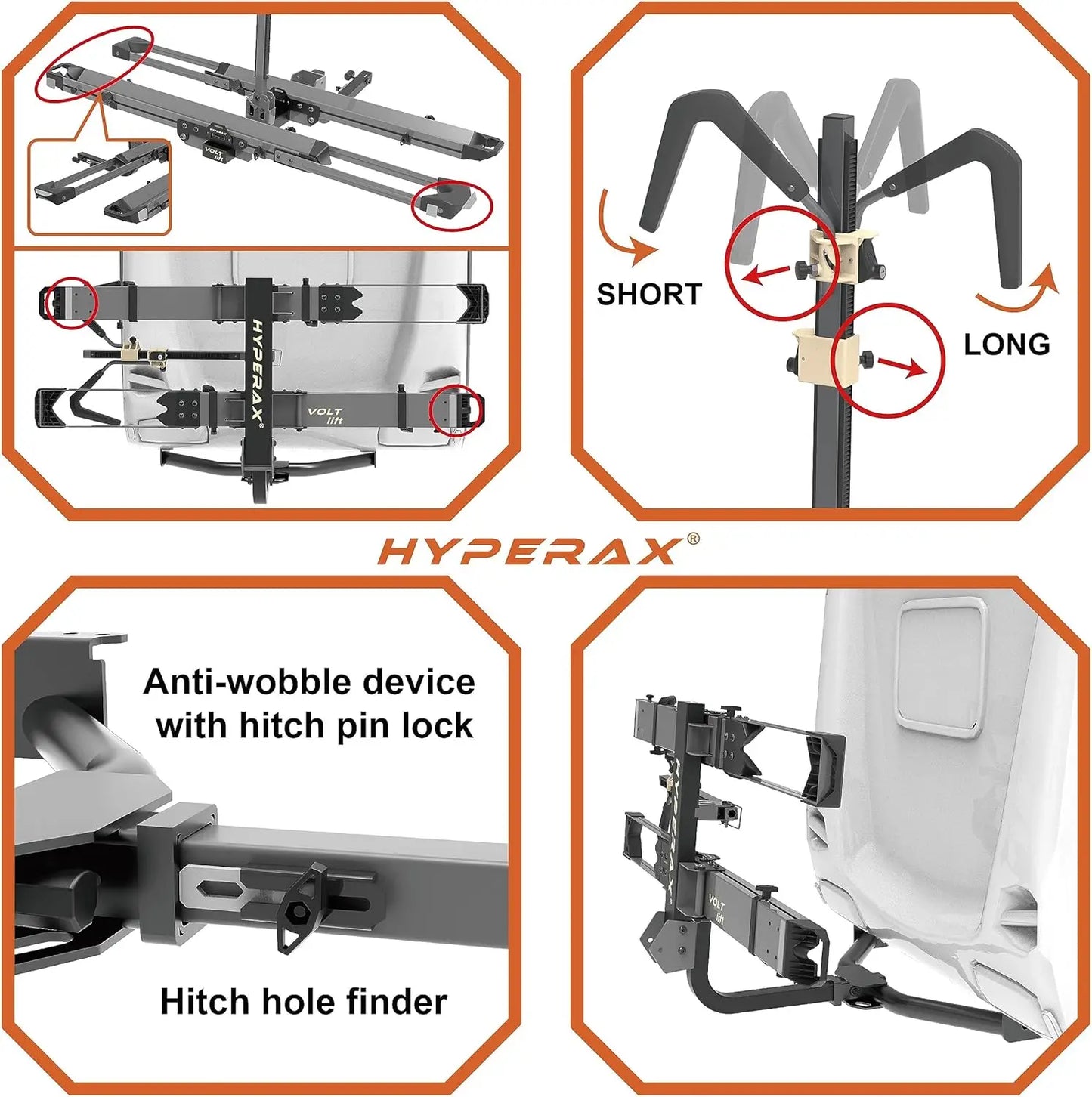 Lift-assisted hitch-mounted RV e-bike rack with ramp, carrying two fat tire electric bikes