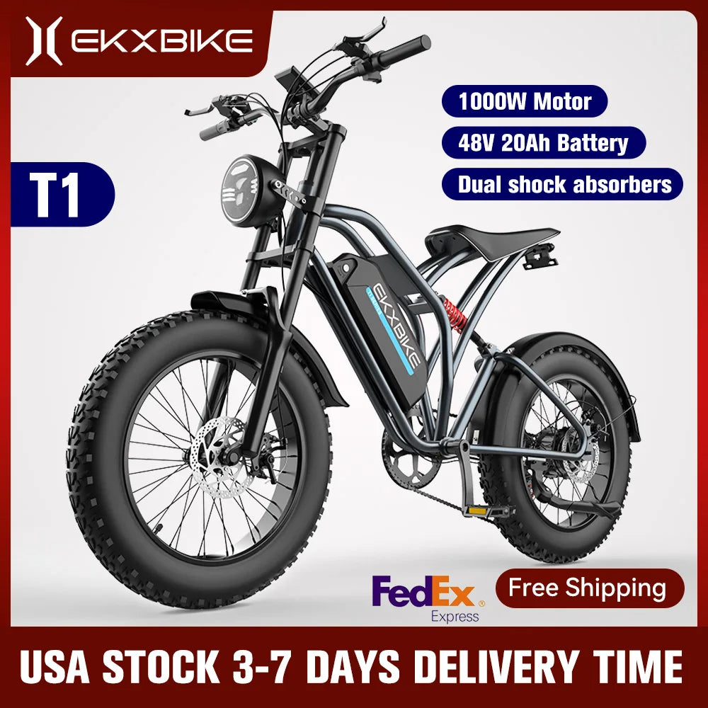 EKX T1 Electric Bicycle 20*4.0 Fat Tire 1000W Motor 48V 20AH Electric Bikes & Accessories