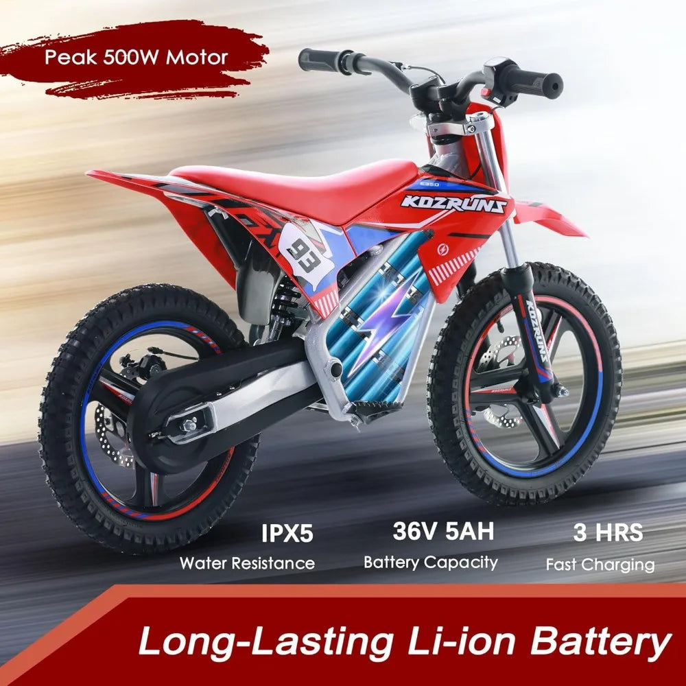 "Explore the best 36V Electric Dirt Bike for kids aged 6-12 with a brushless 350W motor, speeds up to 18.6MPH, and 3-speed settings. Shop now for free shipping!"