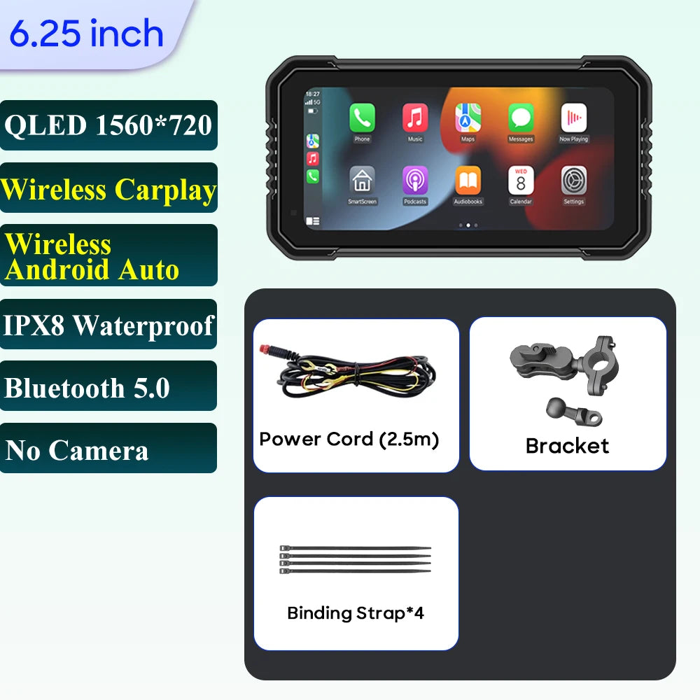 6.25-Inch Motorcycle Navigation Screen with Wireless CarPlay & Android Auto