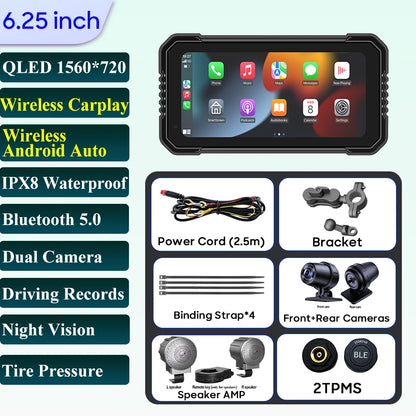 6.25-Inch Motorcycle Navigation Screen with Wireless CarPlay & Android Auto