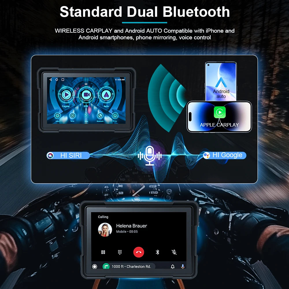 6.25-Inch Motorcycle Navigation Screen with Wireless CarPlay & Android Auto.