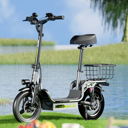 HEZZO Electric Scooter w/ Seat & Basket 48V 15Ah 500W Powerful Motor Foldable E-Scooter Ample Storage Up to 20Mph 25Miles Range Electric Bikes & Accessories