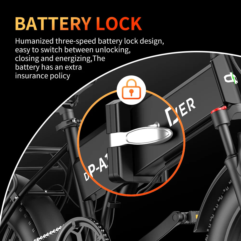 IDOTATA Electric Bike battery lock design featuring three-speed functionality for enhanced security and convenience.