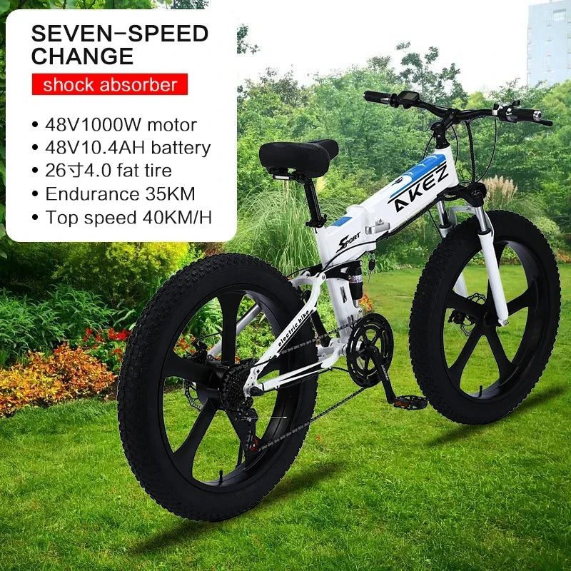 New style 1000W Motor electric bike 48V 10.4ah Lithium battery Mountain ELECTR BIKE  26×4.0 Fat Tire e bike Folded ebike Electric Bikes & Accessories