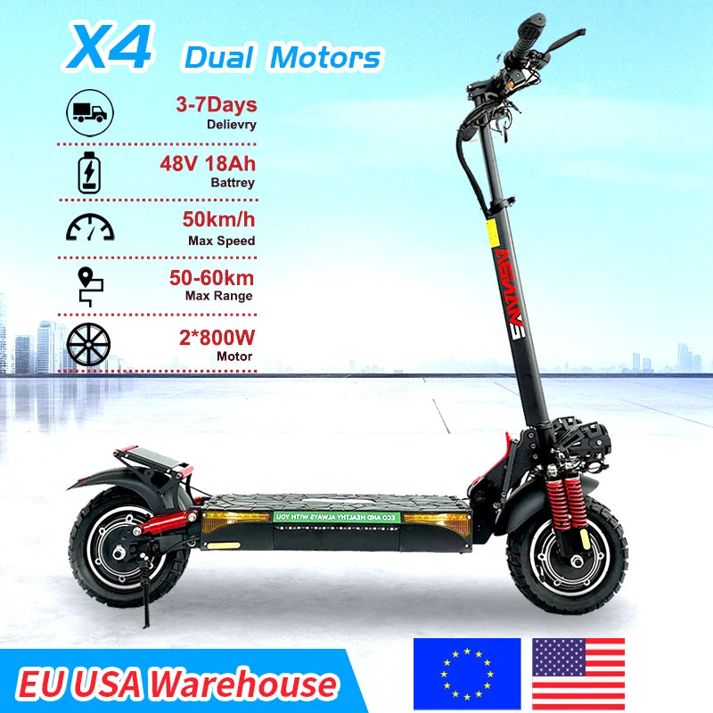 Electric Scooter for Adult, E-Scooter, 1600W Dual Motors, 18 AH, Max Speed up to 50km, Max Distance 60km, EU and USA Warehouse Electric Bikes & Accessories