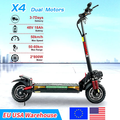 Electric Scooter for Adult, E-Scooter, 1600W Dual Motors, 18 AH, Max Speed up to 50km, Max Distance 60km, EU and USA Warehouse Electric Bikes & Accessories