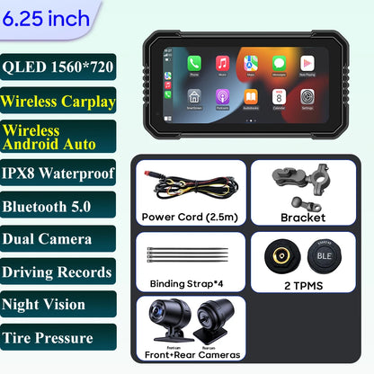 6.25-Inch Motorcycle Navigation Screen with Wireless CarPlay & Android Auto