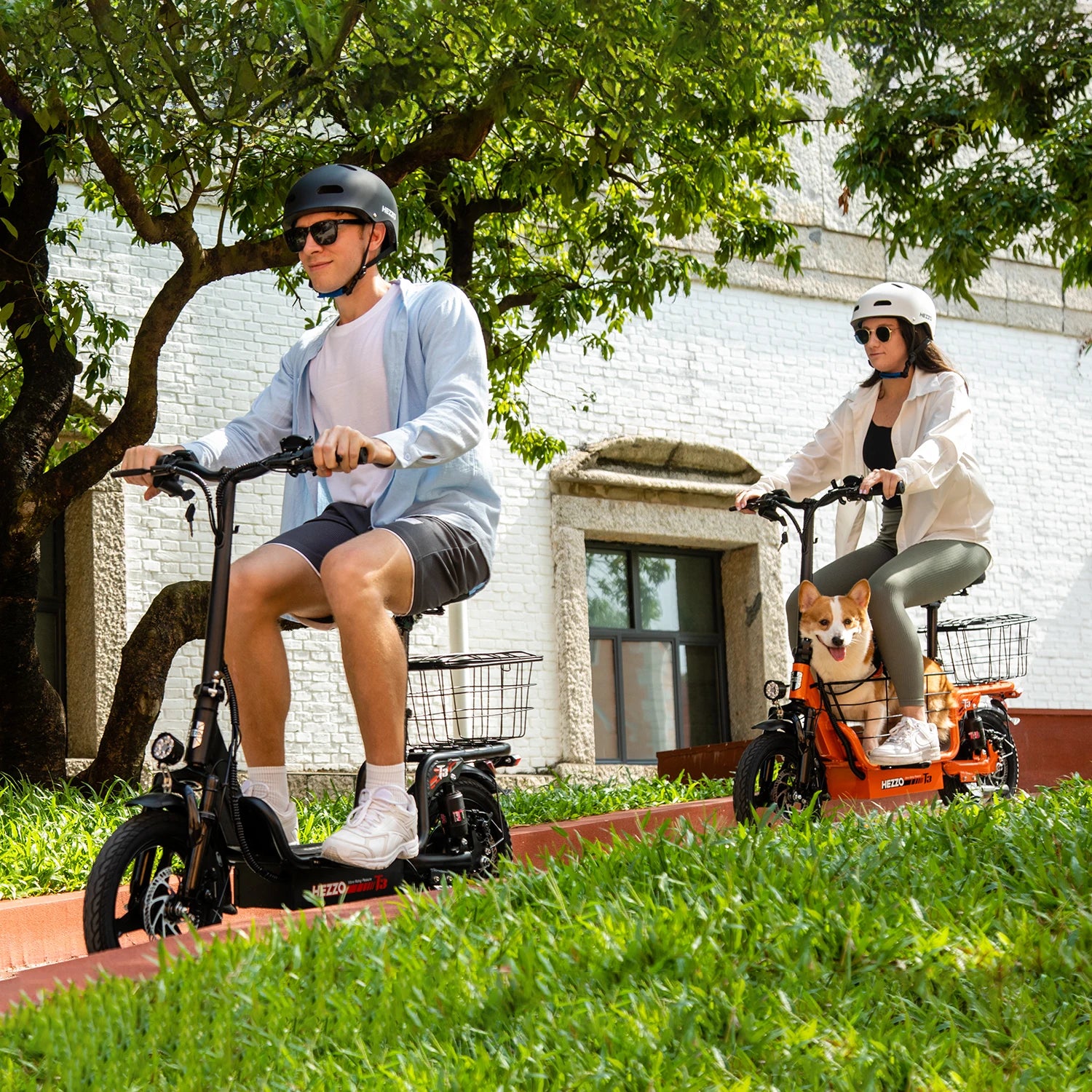 HEZZO Electric Scooter w/ Seat & Basket 48V 15Ah 500W Powerful Motor Foldable E-Scooter Ample Storage Up to 20Mph 25Miles Range Electric Bikes & Accessories