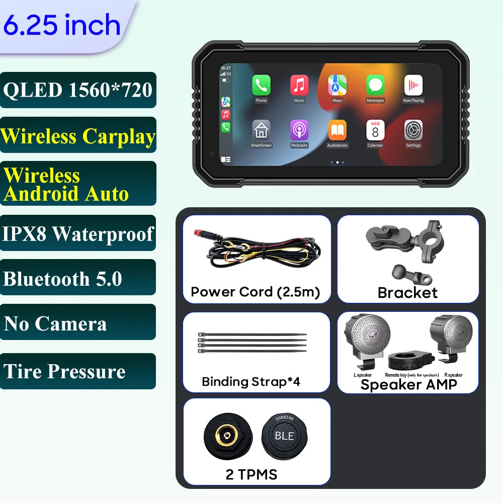 6.25-Inch Motorcycle Navigation Screen with Wireless CarPlay & Android Auto