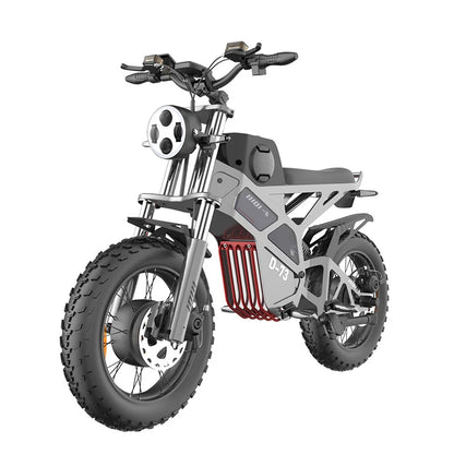 Discover the D-73 Dirt Bike Electric Scooter, equipped with a 1000W brushless motor, touch display, GPS, and a durable aluminum alloy frame. Enjoy speeds over 50 km/h and a range exceeding 60 k