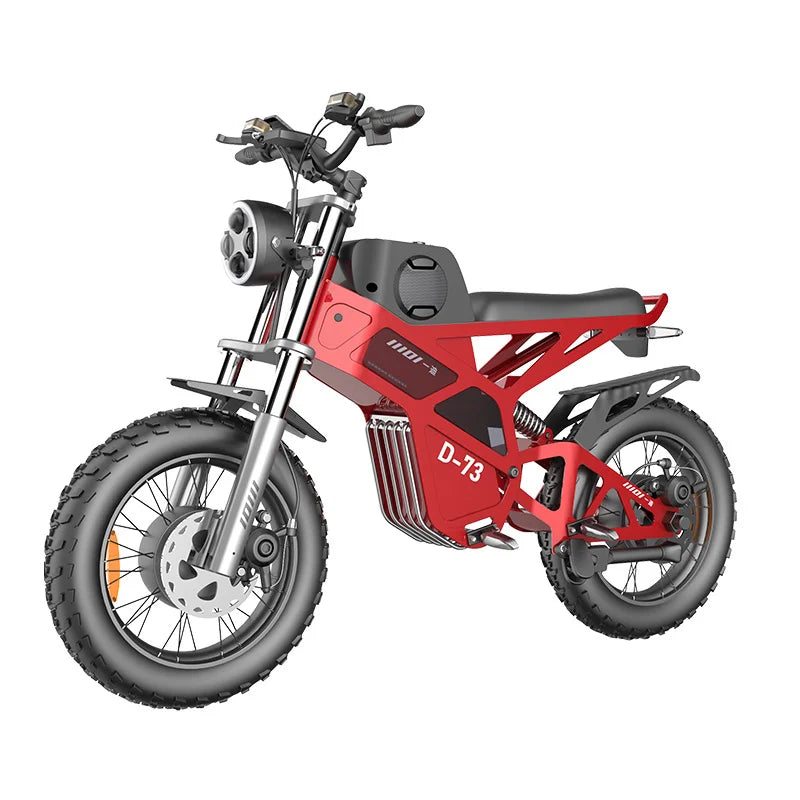 Discover the D-73 Dirt Bike Electric Scooter, equipped with a 1000W brushless motor, touch display, GPS, and a durable aluminum alloy frame. Enjoy speeds over 50 km/h and a range exceeding 60 k