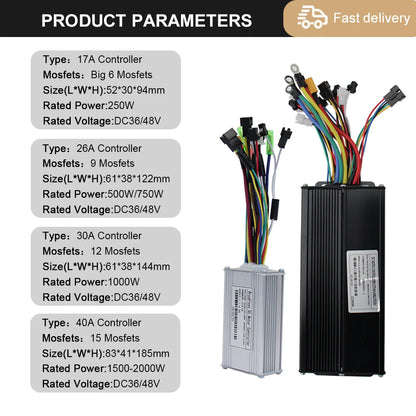 Ebike Controller 17A26A30A40A60A with Learning Function 250W-3000W Motor E Scooter Brushless Motor Controller Kit Electric Bikes & Accessories