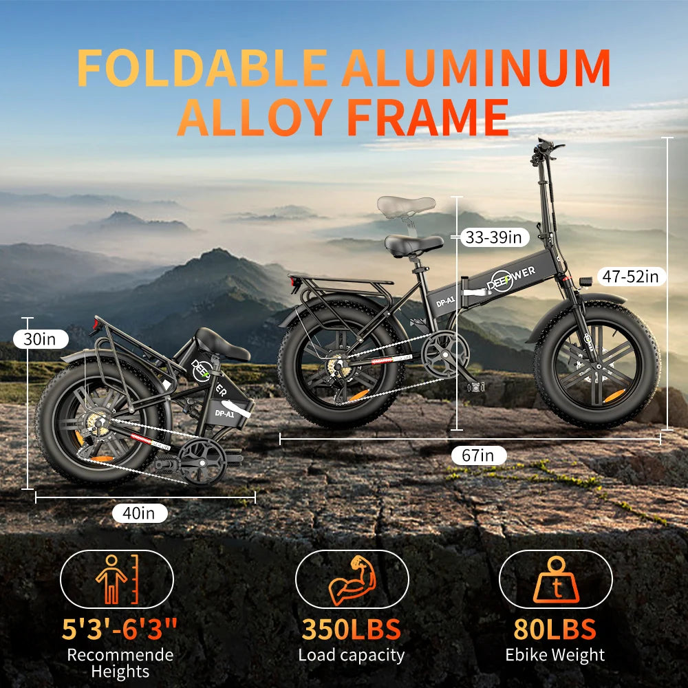 Foldable aluminum alloy frame dimensions and specifications for IDOTATA 1000W Electric Bike.