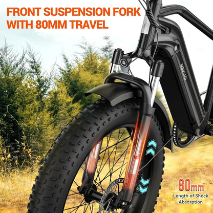 Electric Bike for Adults, Fat Tire,26" All-terrain Bicycle, Peak 1400W Motor, 50Miles Range and 32MPH Top Speed,7-Speed Ebike Electric Bikes & Accessories