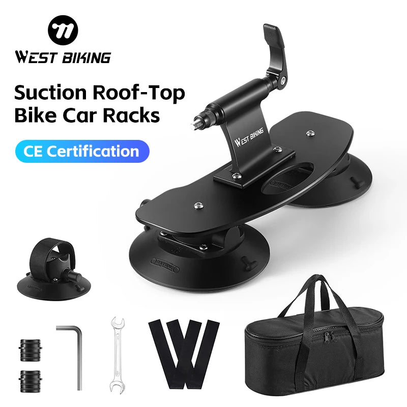 West Biking Suction Cup Bike Rack securely mounted on a car roof